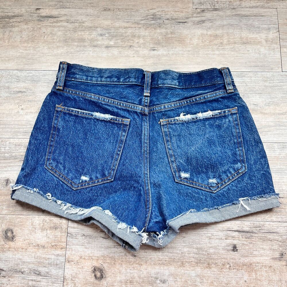 Abercrombie & Fitch Annie High Rise Denim Shorts Size 27 Dark Wash Raw Hem NWT - Picture 2 of 10